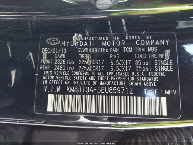 KM8JT3AF5EU859712 Hyundai gdi nu