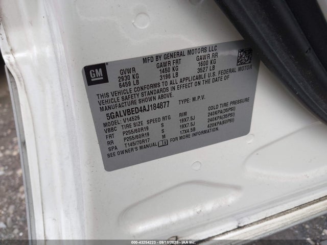 43254223 :رقم المزاد ، 5GALVBED4AJ184877 vin ، 2010 Buick Enclave 1xl مزاد بيع