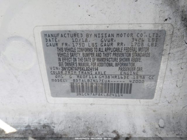 2019 NISSAN VERSA 3N1CN7AP8KL824114 Photo 8