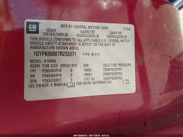 2007 CADILLAC ESCALADE ESV 1GYFK66887R233371 Photo 8