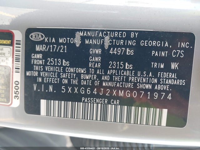 5XXG64J2XMG071974 KIA t-gdi gamma ii