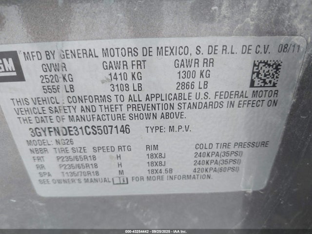 2012 CADILLAC SRX 3GYFNDE31CS507146 Photo 8