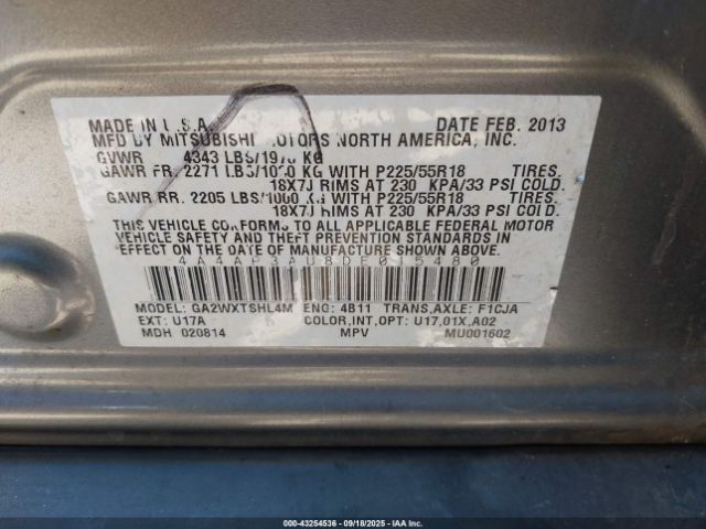 2013 MITSUBISHI OUTLANDER SPORT 4A4AP3AU8DE015480 Photo 8
