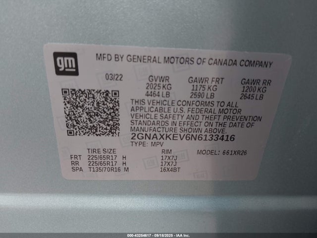 2GNAXKEV6N6133416 Chevrolet lyx