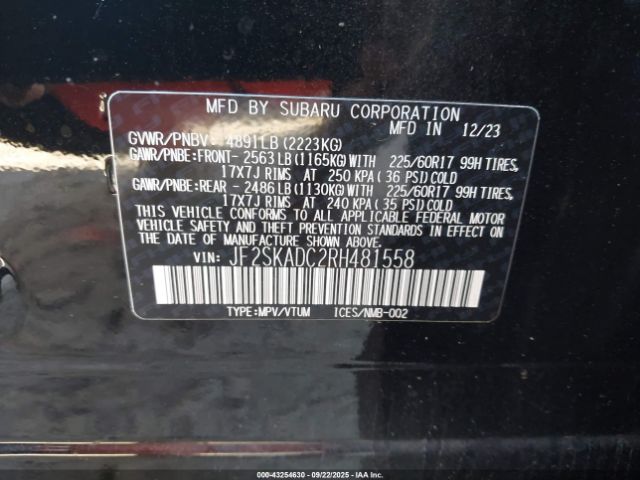 2024 SUBARU FORESTER JF2SKADC2RH481558 Photo 8