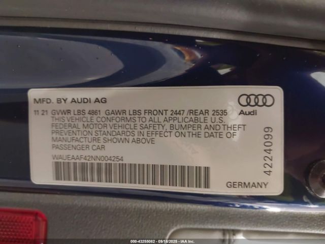 2022 AUDI A4 WAUEAAF42NN004254 Photo 8