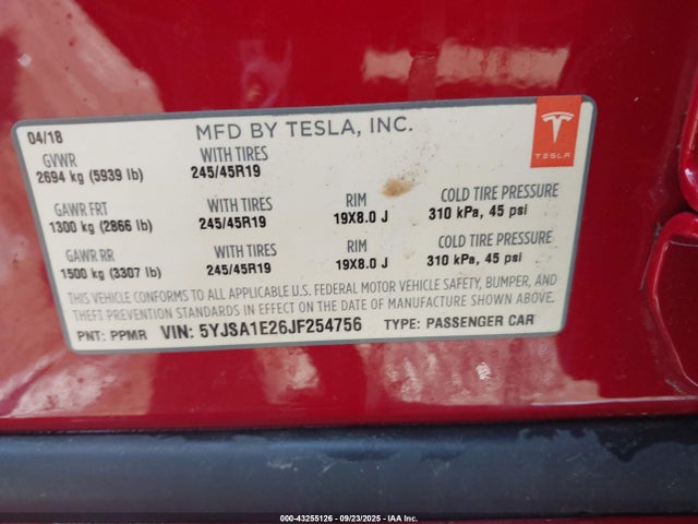 2018 TESLA MODEL S 5YJSA1E26JF254756 Photo 8
