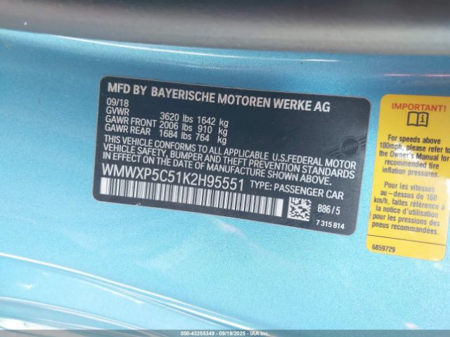 2019 MINI HARDTOP WMWXP5C51K2H95551 Photo 8