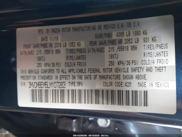 Продаж на аукціоні авто 2020 Mazda Cx-30 Premium Package, vin: 3MVDMBEM5LM107283, номер лоту: 43255356