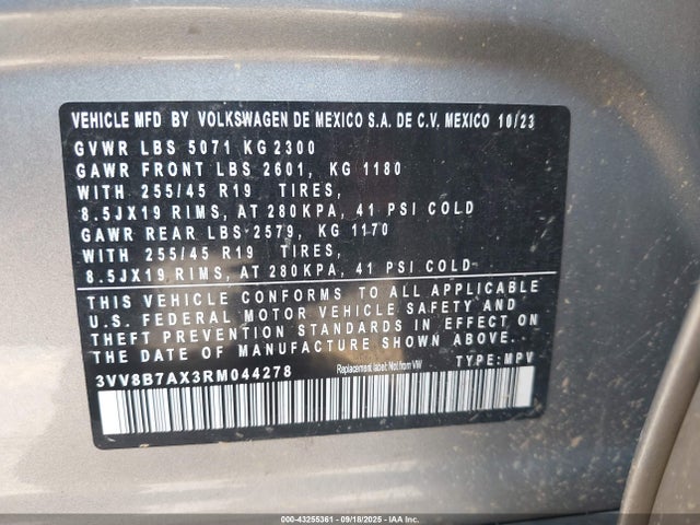 Aukcja sprzedaży 2024 Volkswagen Tiguan 2.0t Se R-line Black, vin: 3VV8B7AX3RM044278, numer aukcji: 43255361
