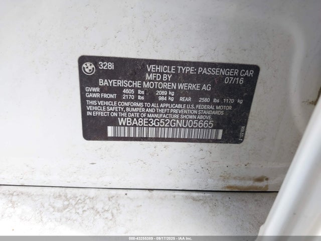 BMW 328I 2016 WBA8E3G52GNU05665 Image 9