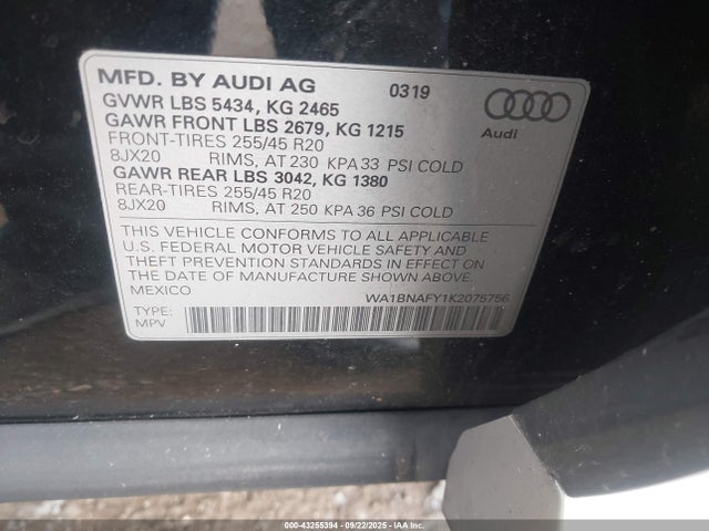 2019 AUDI Q5 WA1BNAFY1K2075756 Photo 8