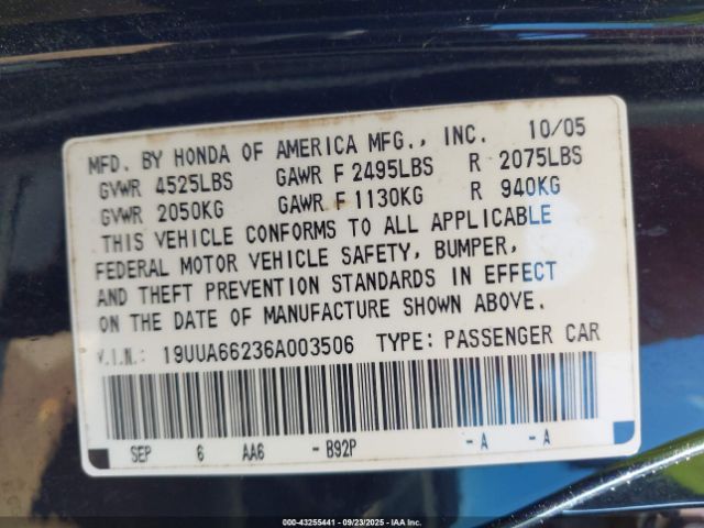 2006 ACURA TL 19UUA66236A003506 Photo 8