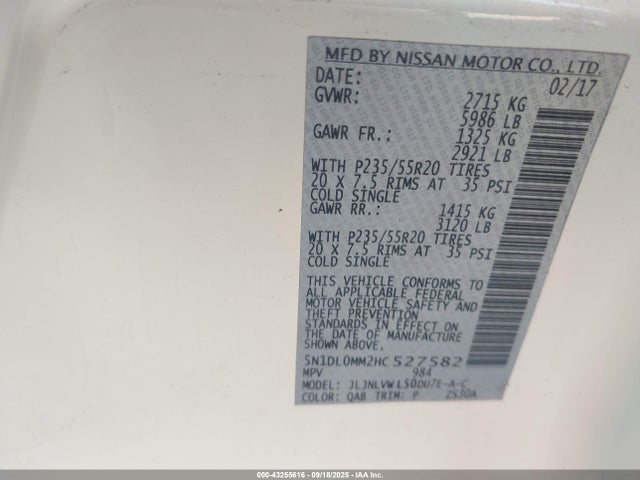 5N1DL0MM2HC527582 Infiniti QX60