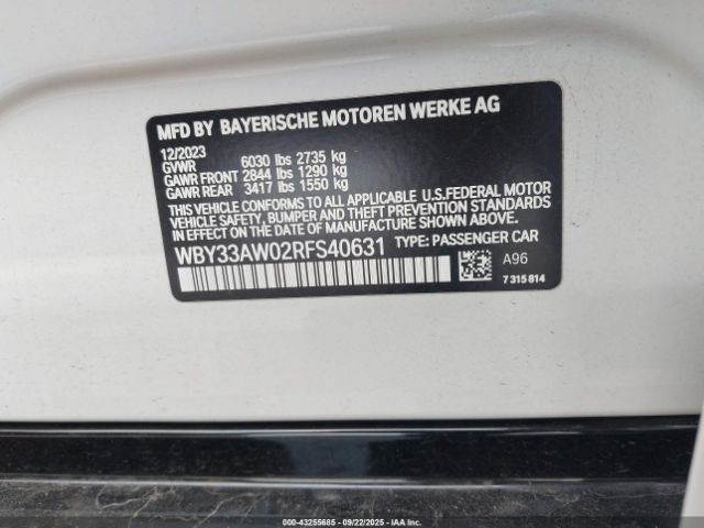 2024 BMW I4 WBY33AW02RFS40631 Photo 8