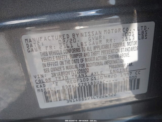 3N1AB8DV1LY226922 Nissan 2020