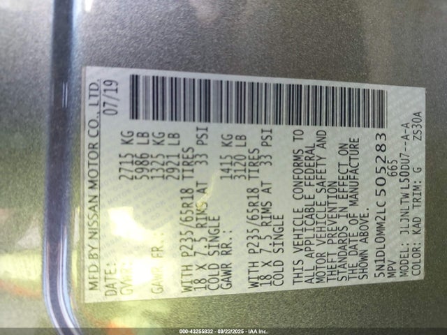 5N1DL0MM2LC505283 Infiniti QX60