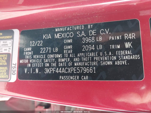3KPF44ACXPE579661 KIA t-gdi gamma