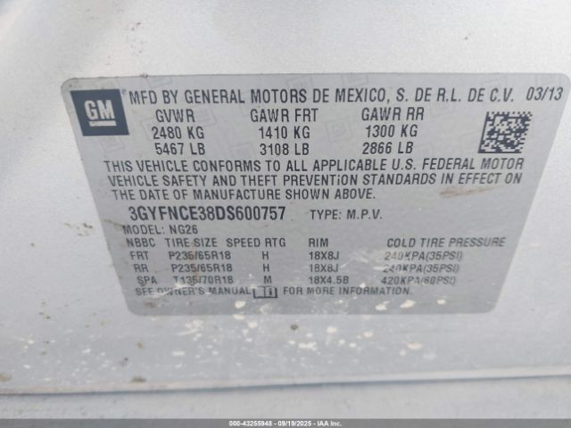 2013 CADILLAC SRX 3GYFNCE38DS600757 Photo 8