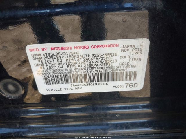 2016 MITSUBISHI OUTLANDER JA4AZ3A38GZ018010 Photo 8