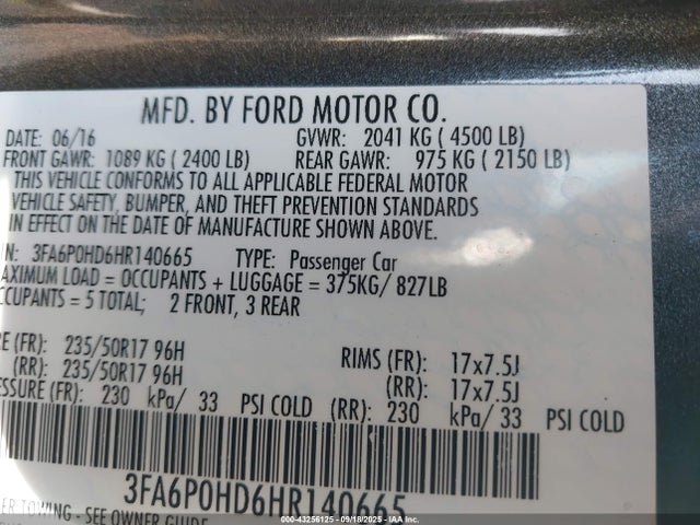 3FA6P0HD6HR140665 Ford 2017
