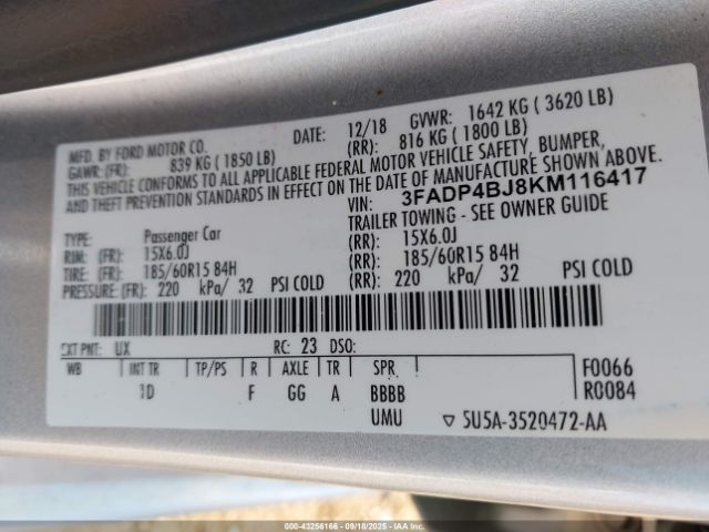 2019 FORD FIESTA 3FADP4BJ8KM116417 Photo 8