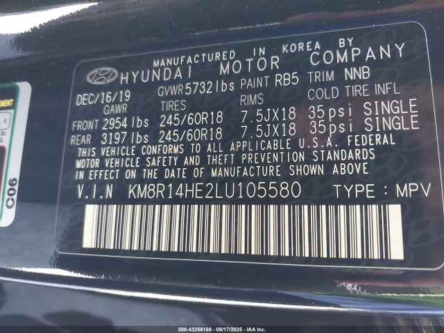KM8R14HE2LU105580 Hyundai gdi lambda ii
