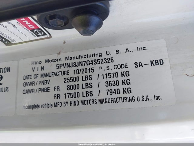 5PVNJ8JN7G4S52326 Hino J08e-vc/vb