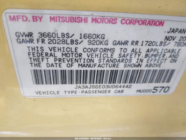 2003 MITSUBISHI LANCER JA3AJ86E03U064442 Photo 8
