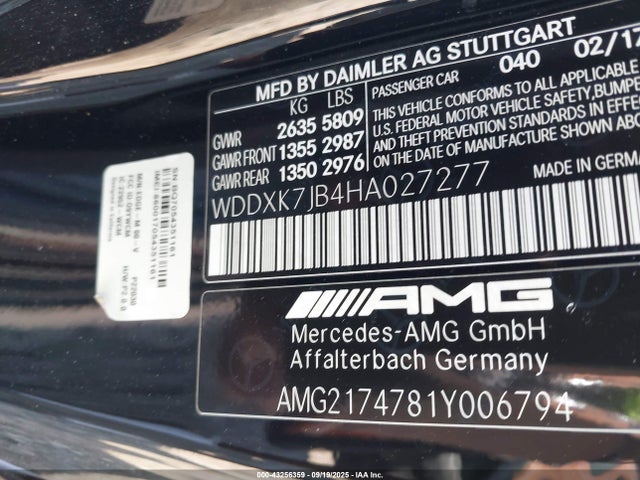 WDDXK7JB4HA027277 Mercedes-Benz Amg S 63 4matic