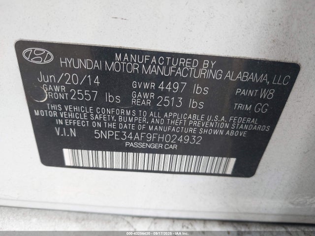 5NPE34AF9FH024932 Hyundai dohc gdi theta-ii