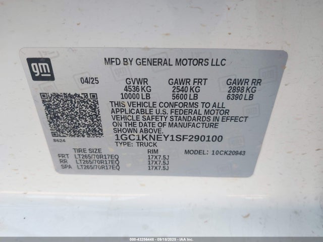 1GC1KNEY1SF290100 Chevrolet l5p