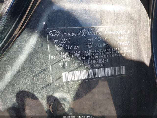 5NPD84LF4JH310464 Hyundai mpi nu
