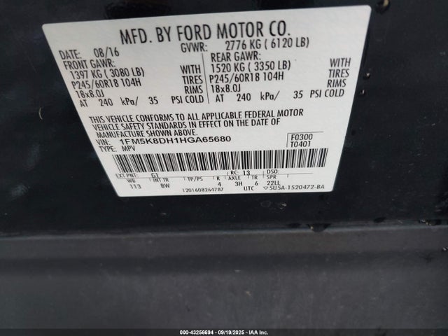 1FM5K8DH1HGA65680 Ford 2.3l gtdi