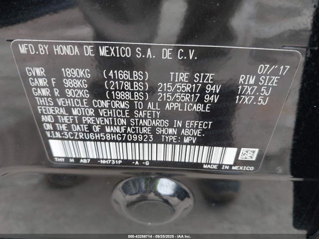 3CZRU6H58HG709923 Honda r18z9