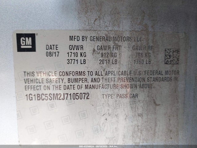 1G1BC5SM2J7105072 Chevrolet le2 -di: direct injection, vvt: variable valve timing, gen, alum