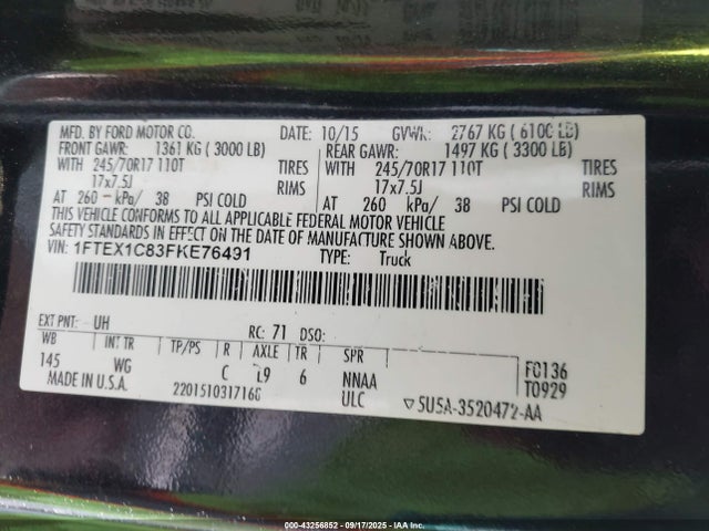 Ford F-150 2015 1FTEX1C83FKE76491 Image 9