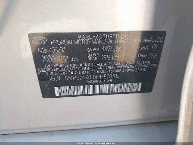 5NPE24AF0HH570315 Hyundai 2017