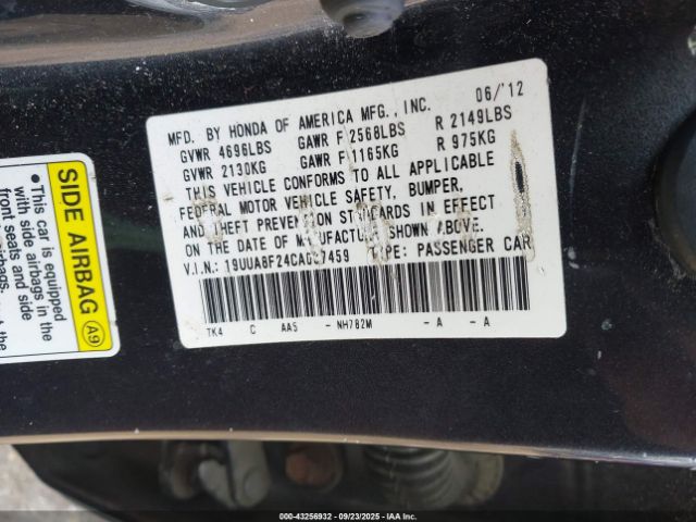 2012 ACURA TL 19UUA8F24CA037459 Photo 8