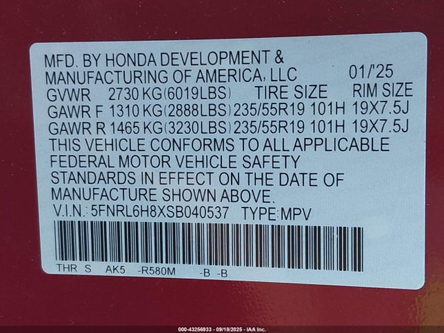 5FNRL6H8XSB040537 Honda j35y7