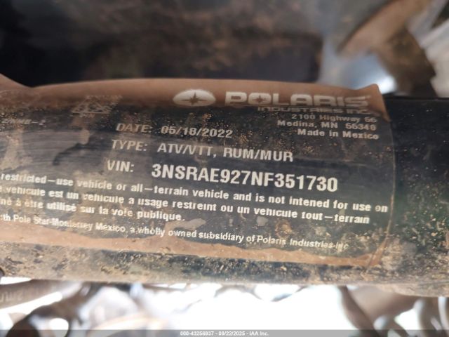 2022 POLARIS RZR 3NSRAE927NF351730 Photo 9