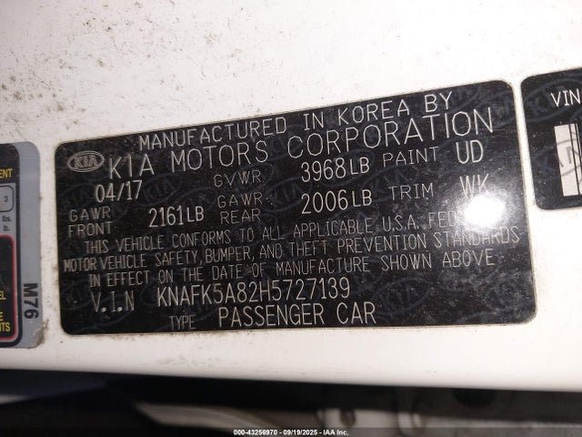 Продажа на аукционе авто 2017 Kia Forte Lx, vin: KNAFK5A82H5727139, номер лота: 43256970
