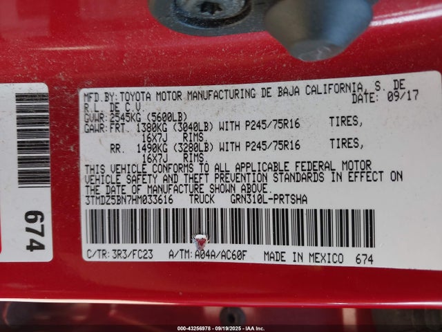 3TMDZ5BN7HM033616 Toyota 2gr-fks