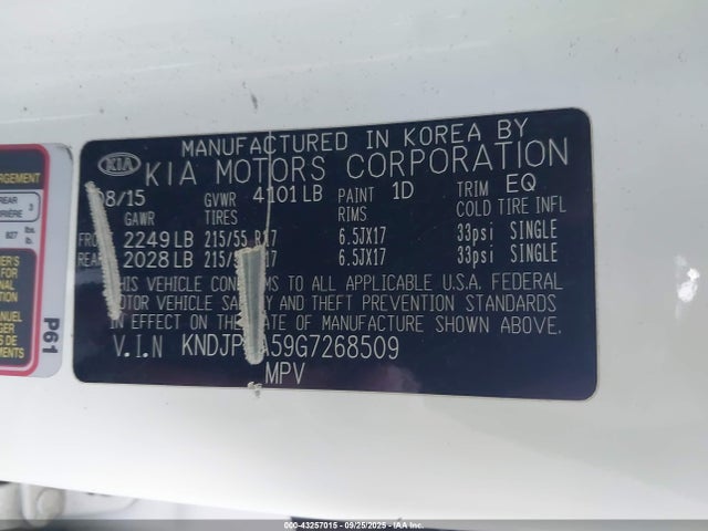 KNDJP3A59G7268509 KIA dohc gdi nu