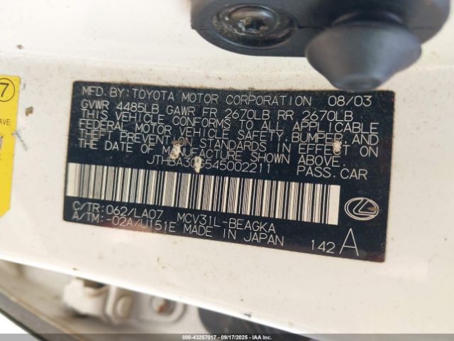2004 LEXUS ES 330 JTHBA30G545002211 Photo 8