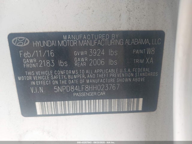 5NPD84LF8HH023767 Hyundai Elantra