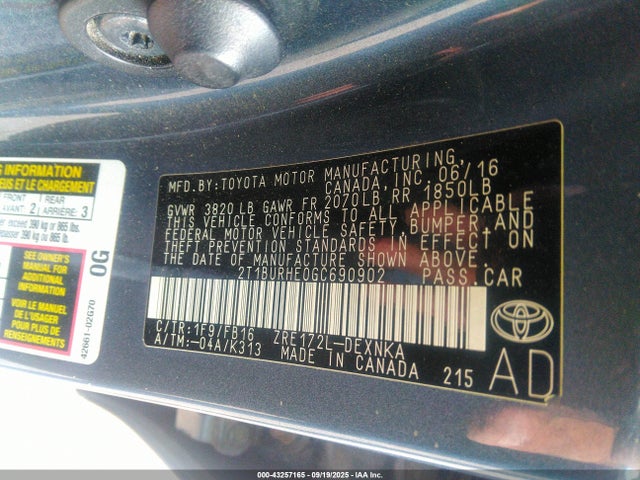 2T1BURHE0GC690902 Toyota 2zr-fe