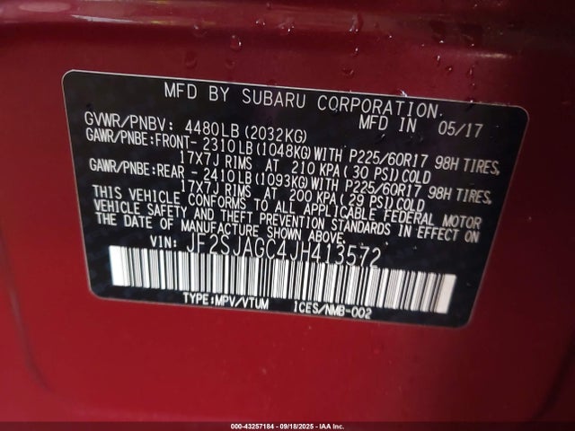JF2SJAGC4JH413572 Subaru naturally aspirated u5