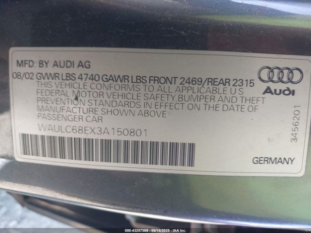 2003 AUDI A4 WAULC68EX3A150801 Photo 8