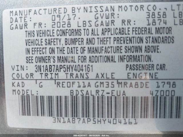 3N1AB7AP5HY404161 Nissan 2017